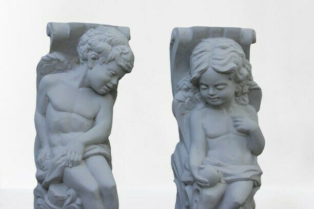 Pair Cherubs Console Gypsum Sculptures Fireplace Or Door Surround House Architectural Pieces Statue Mold photo vintage