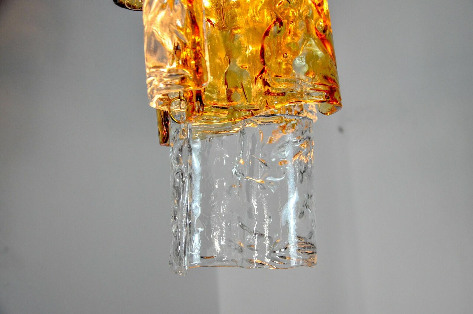 Two Tone Chandelier By Zero Quattro, 3 Levels, Orange And Transparent Murano Glass, photo vintage