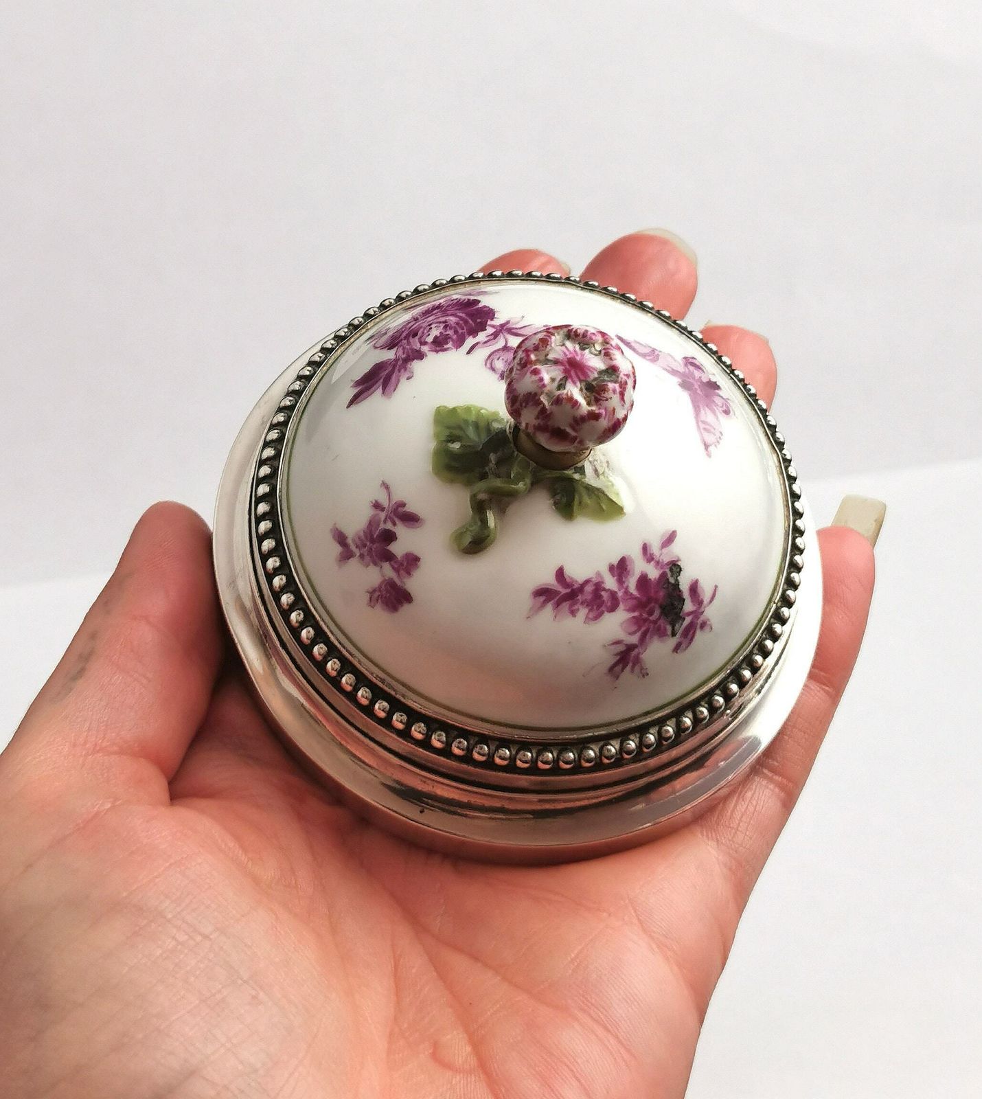 photo for sale Antique French Silver And Ceramic Door Bell Push, Bell Ringer