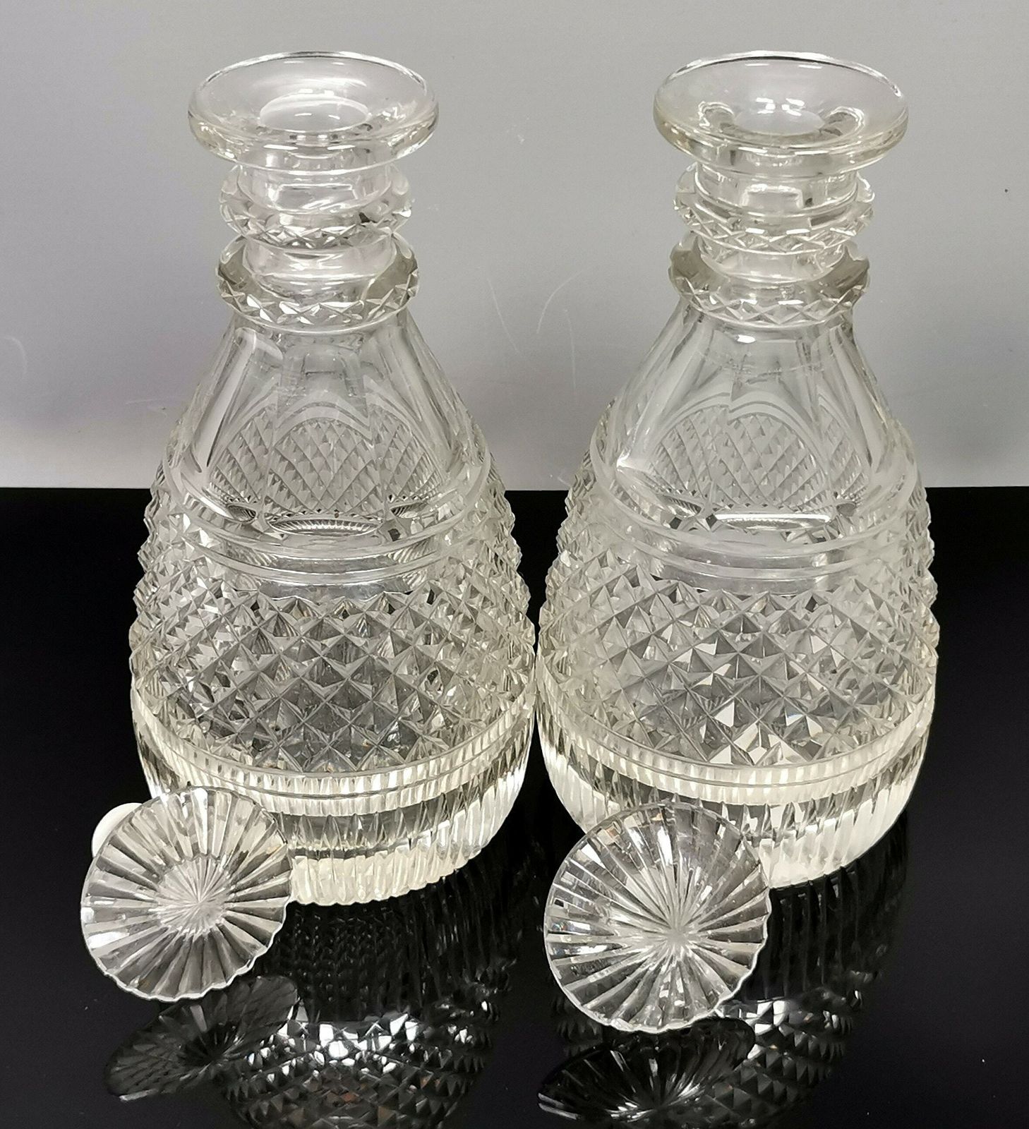 Antique Georgian Glass Decanters, Pair, Cut Glass photo buy