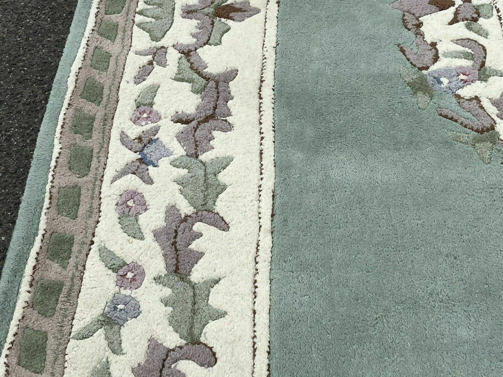 Textiles Pair Of Green & White Rugs,Handmade With 100 % Wool. Deep Pile. photo