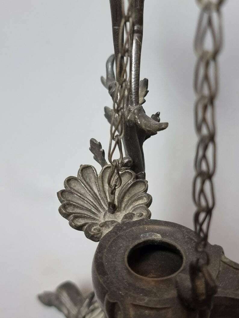Antique Bronze Oil Lamp, Grand Tour, Stork, Snake, 19th Century photo 625.0