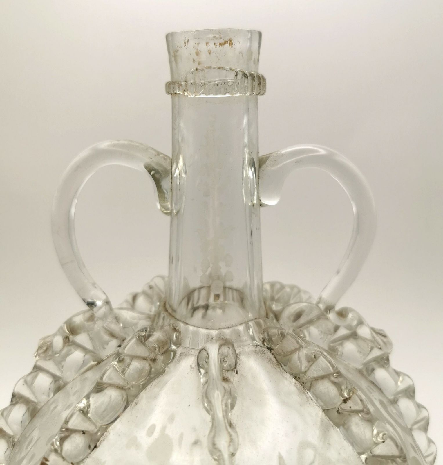 Antique 18th Century Dutch Glass Decanter, Ruffle Glass, Etched photo 262.0