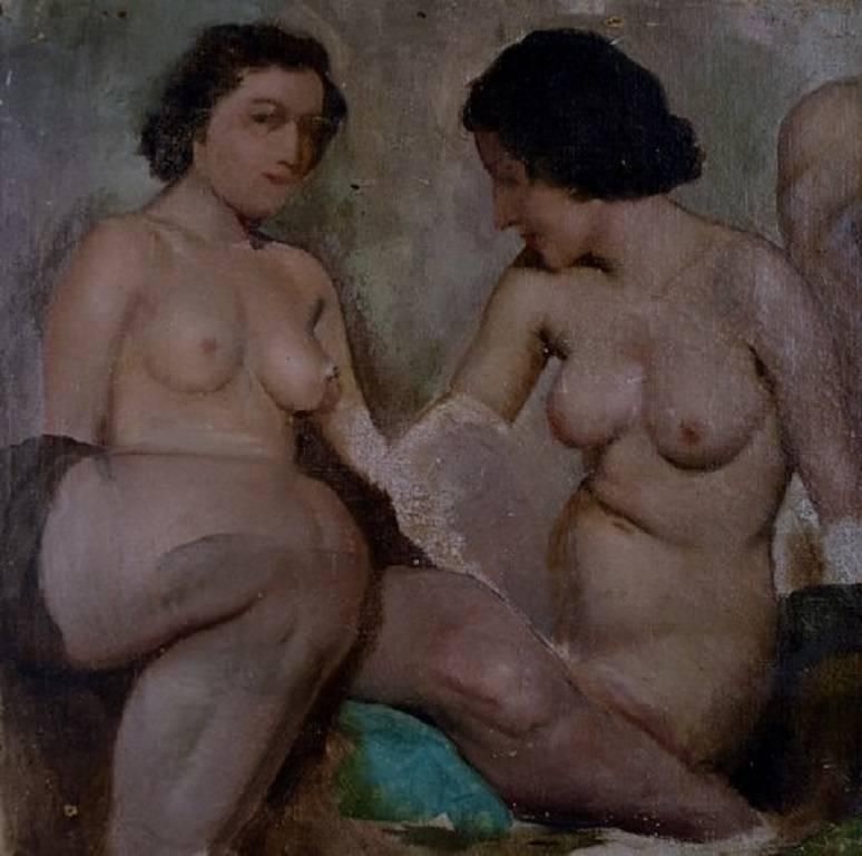 Ivan Thiele, Russian Artist, Academy Study Of Naked Women, Oil On Canvas photo for sale