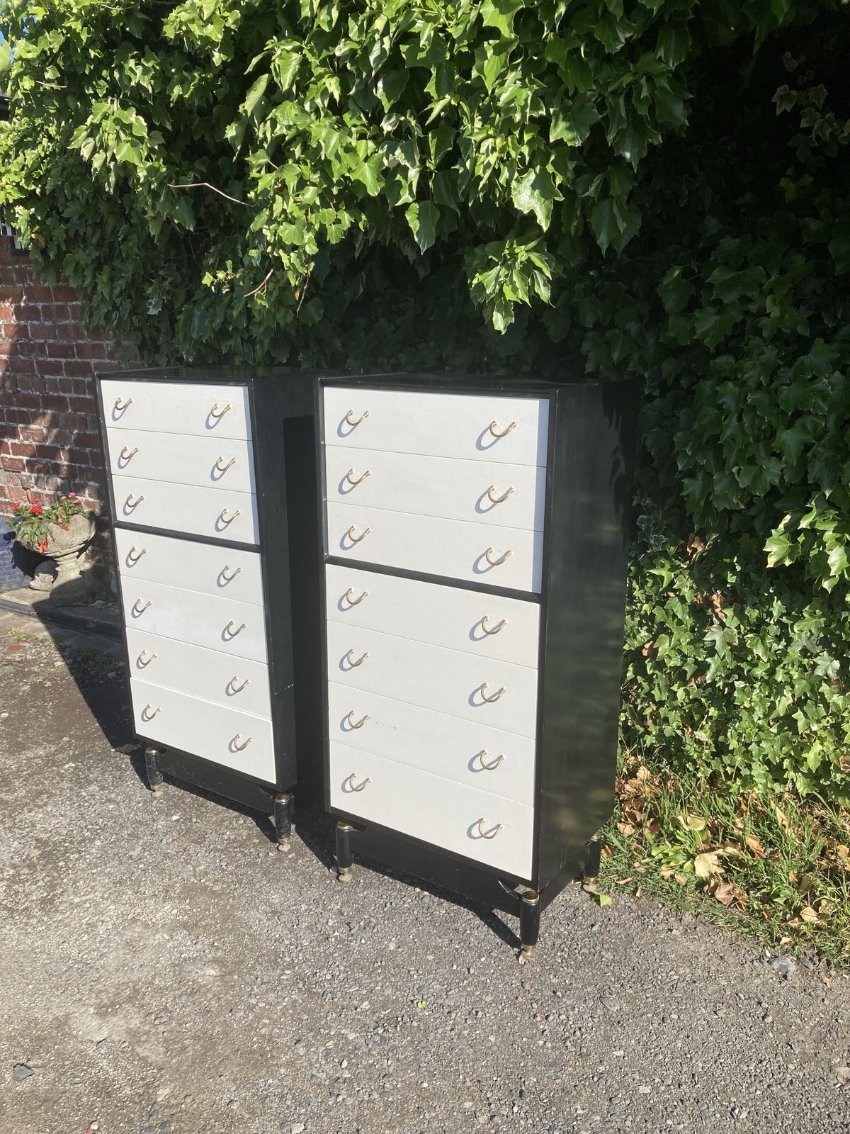 Pair Of Mid Century G Plan Black And White Tallboy Chest Of Drawers photo buy