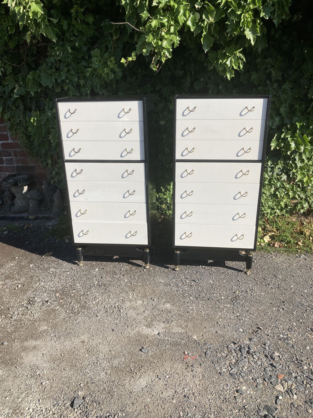 Furniture Pair Of Mid Century G Plan Black And White Tallboy Chest Of Drawers photo