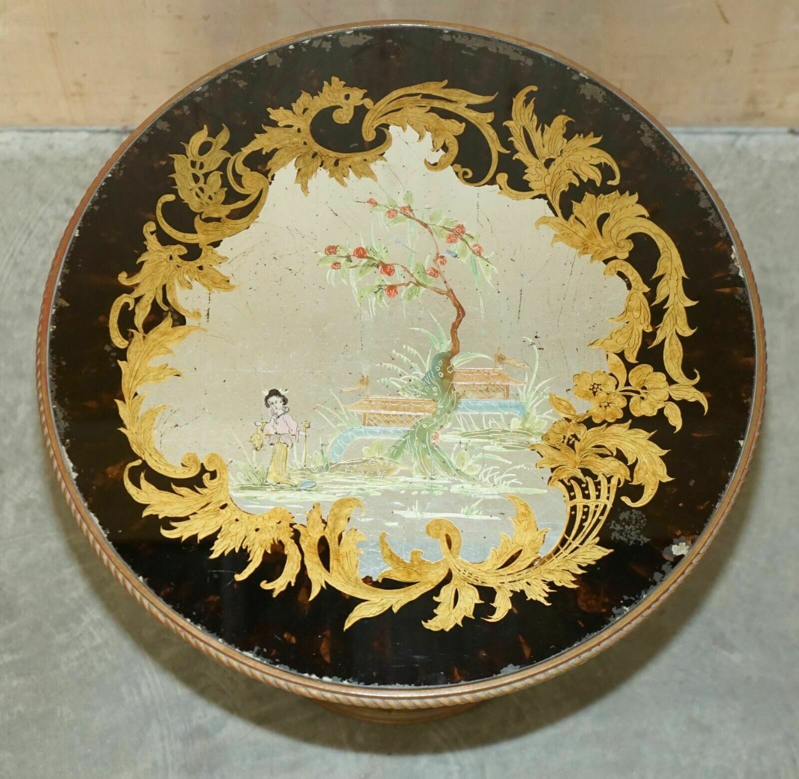 photo for sale Antique Circa 1920 Chinese Chinoiserie Hand Painted Occasional Centre Table