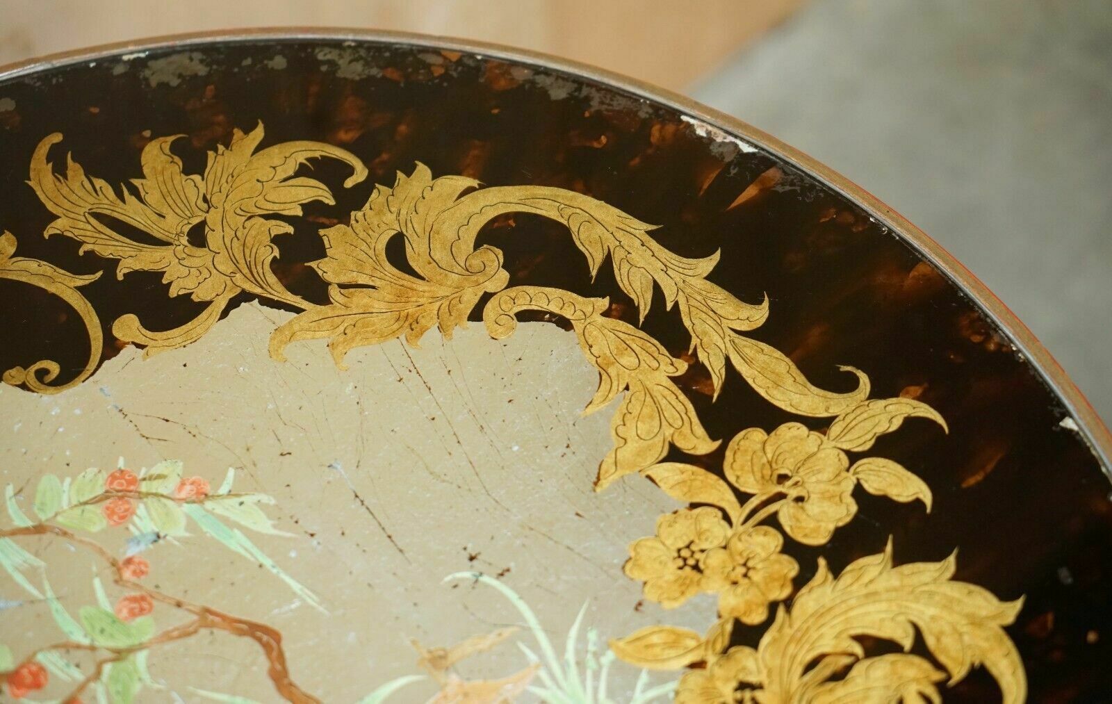 photo vinterior Antique Circa 1920 Chinese Chinoiserie Hand Painted Occasional Centre Table