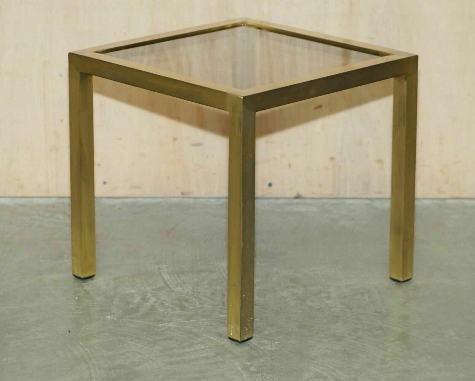 Four Mid Century Modern Maison Jansen Paris Style Brass Smoked Glass Side Tables photo Furniture