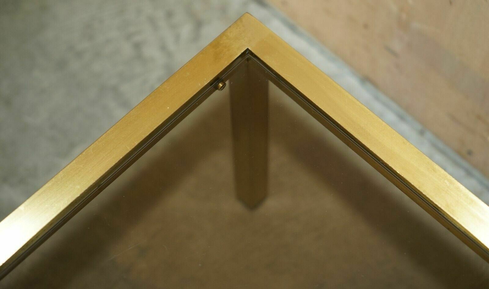 Furniture Four Mid Century Modern Maison Jansen Paris Style Brass Smoked Glass Side Tables photo