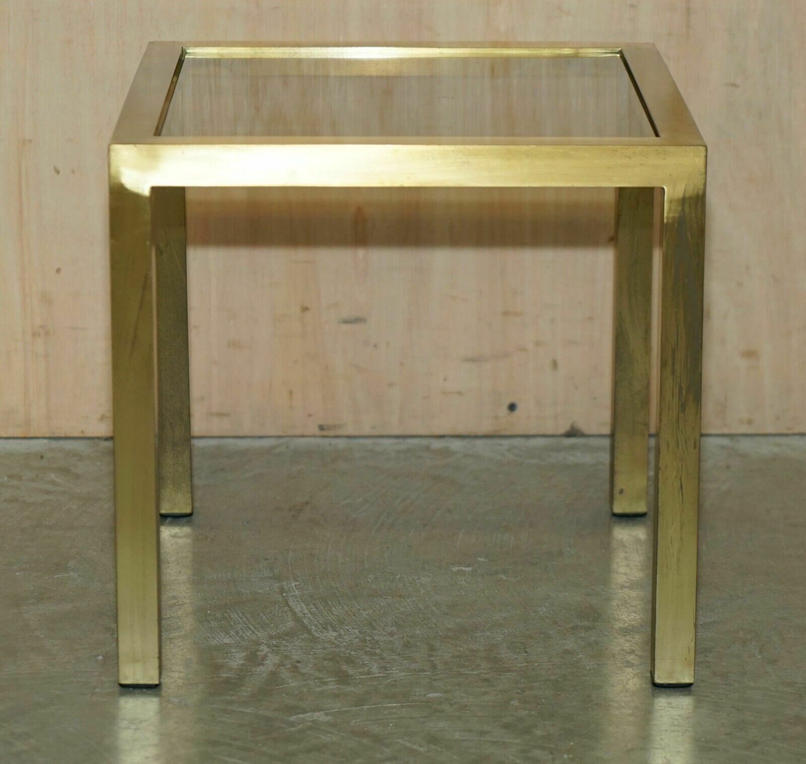 photo buy Four Mid Century Modern Maison Jansen Paris Style Brass Smoked Glass Side Tables