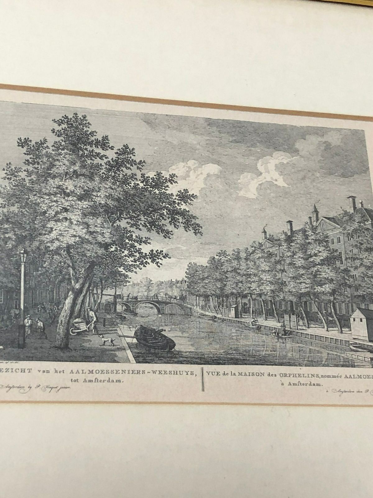 photo for sale Beautiful Set Of Antique Amsterdam The Netherlands Engravings In A Burr Walnut Frame With Gold Inner Section Vintage (Hh)