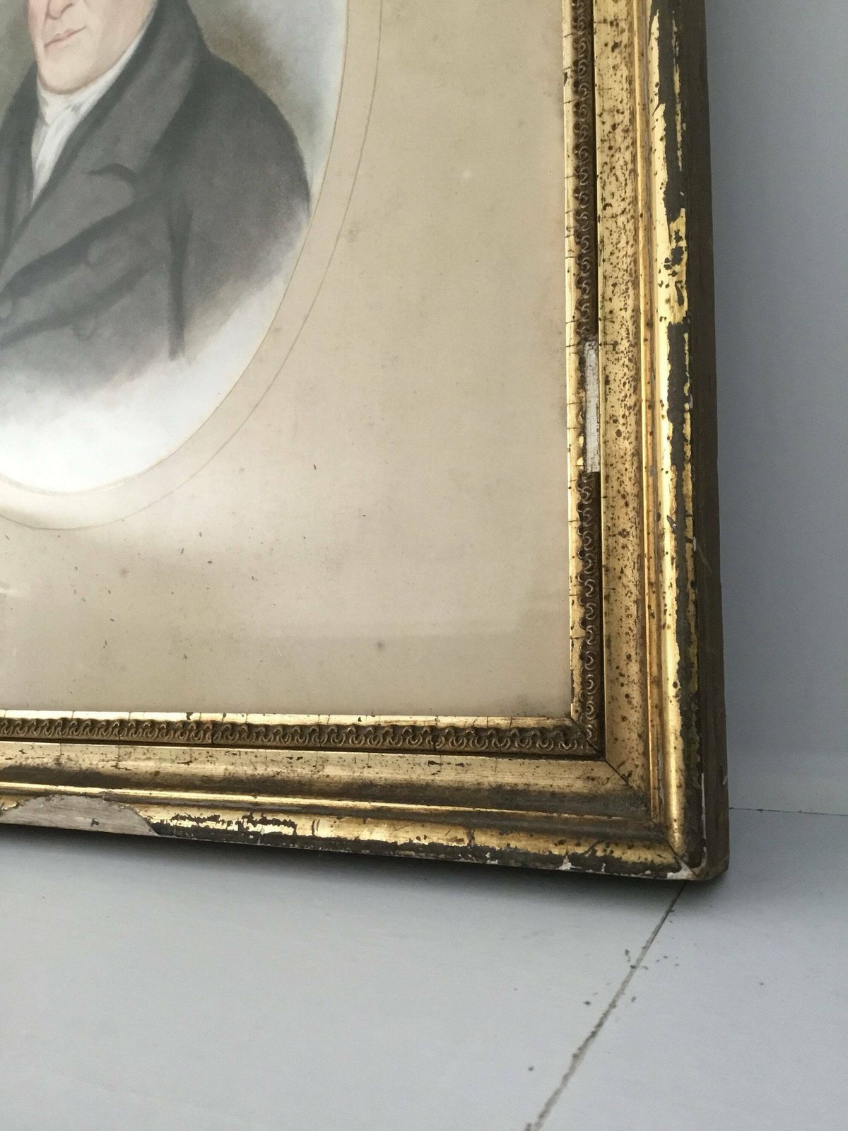Antique 19th Century Watercolour Depicting A Smartly Dressed Gentleman   England English Suffolk Gilt Worn Antique Frame   Portrait Of Man photo vinterior