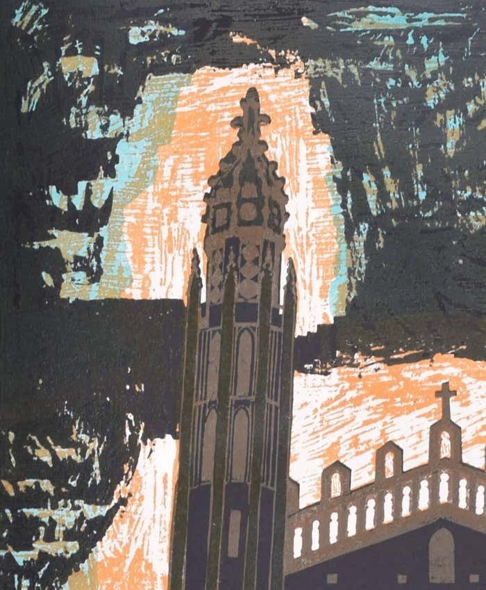 Walter Hoyle King's College, Chapel Cambridge Linocut Print By Walter Hoyle photo furniture