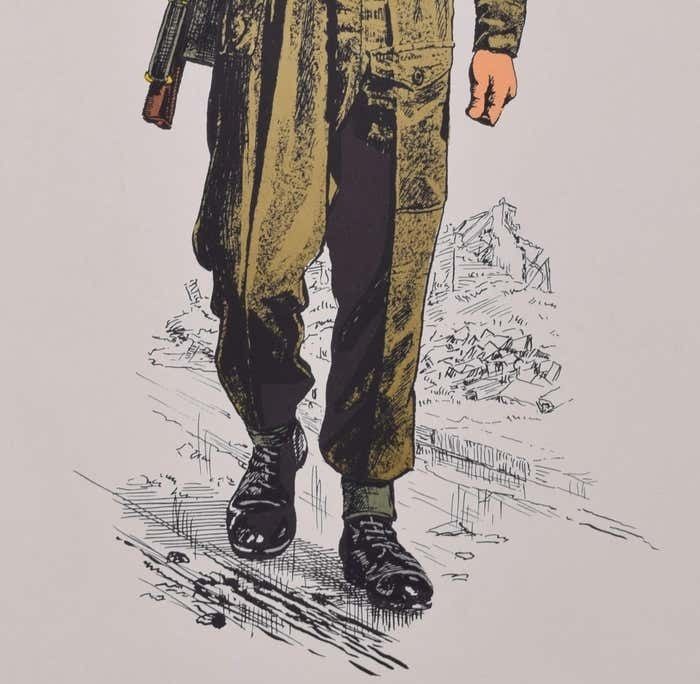 Infantryman British Army Institute Of Army Education Ww2 Uniform Lithograph Circa 1950s photo for sale