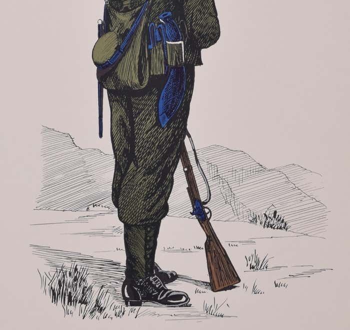 Gurkha 9th Bengal Infantry Institute Of Army Education Uniform Lithograph Circa 1950s photo for sale