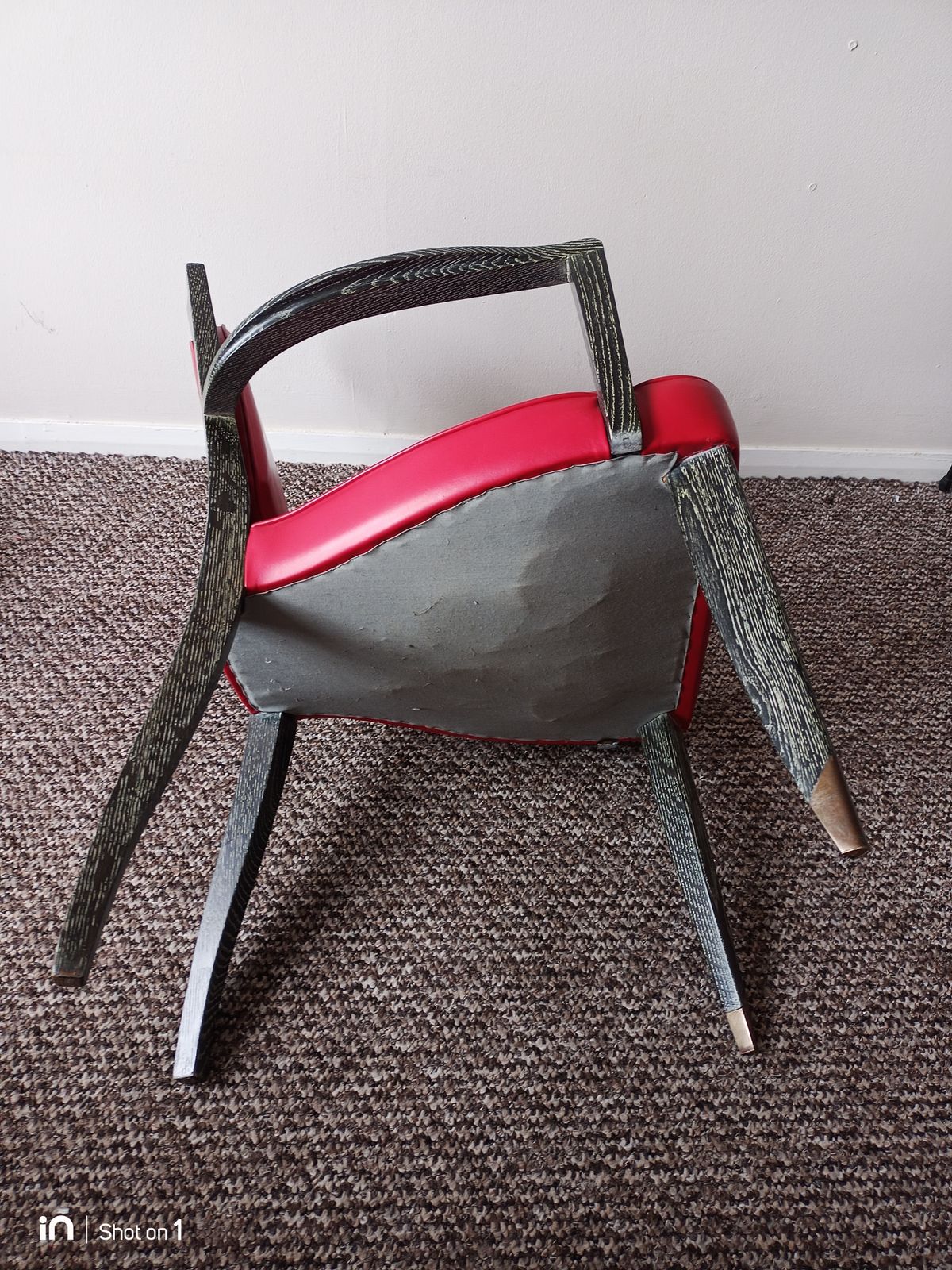 French Late Art Deco Chairs, Limed Oak Wood Frames, Red Leather Upholstery. 1940's. Set Of 4 photo buy
