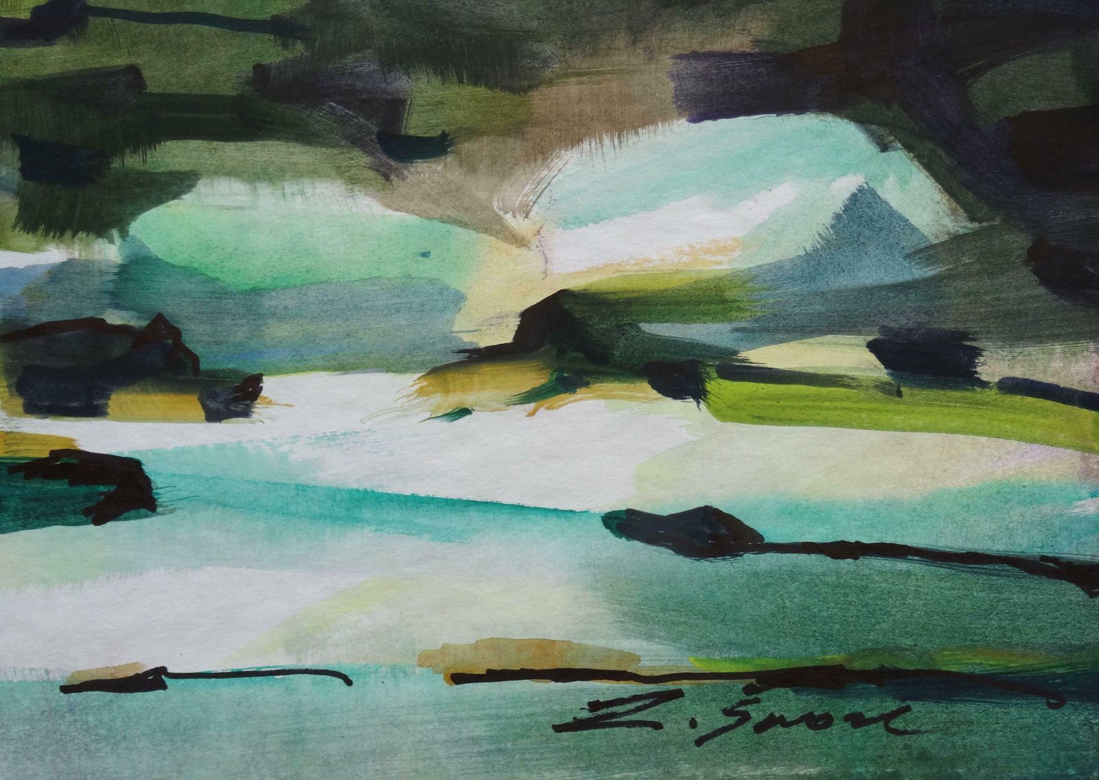 Zigmunds Snore Sea At Winter. 2020. Watercolour, Paper, photo furniture