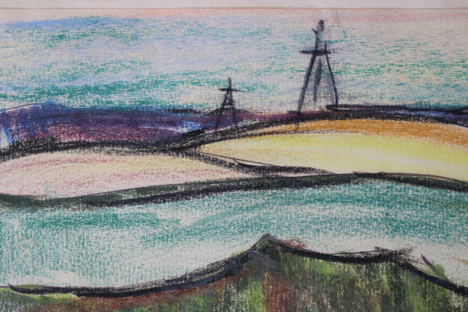 Aleksandrs Zviedris The Countryside. 1970. Paper, Crayons,  1970 photo vintage