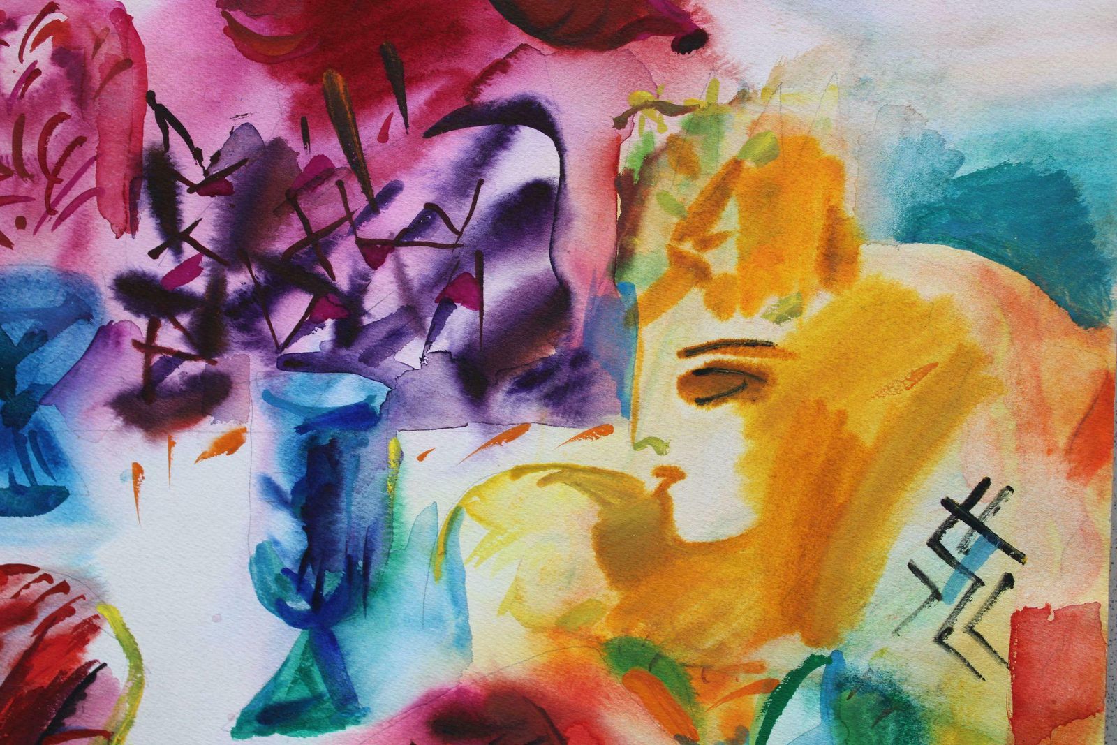 Malda Muizule At The Table. Paper, Watercolour, 20th Century photo 422.0