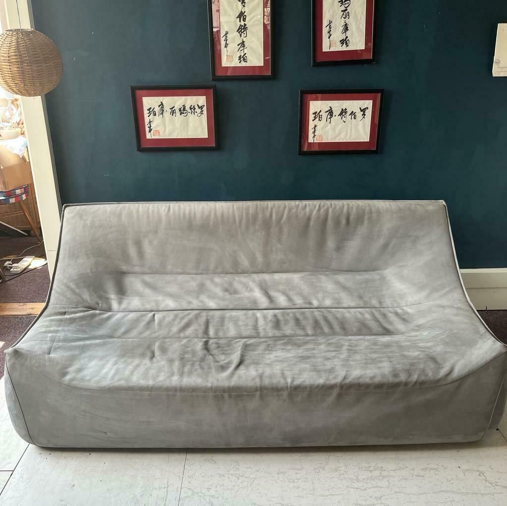 French Ligne Roset Pale Blue Suede Settee photo vintage