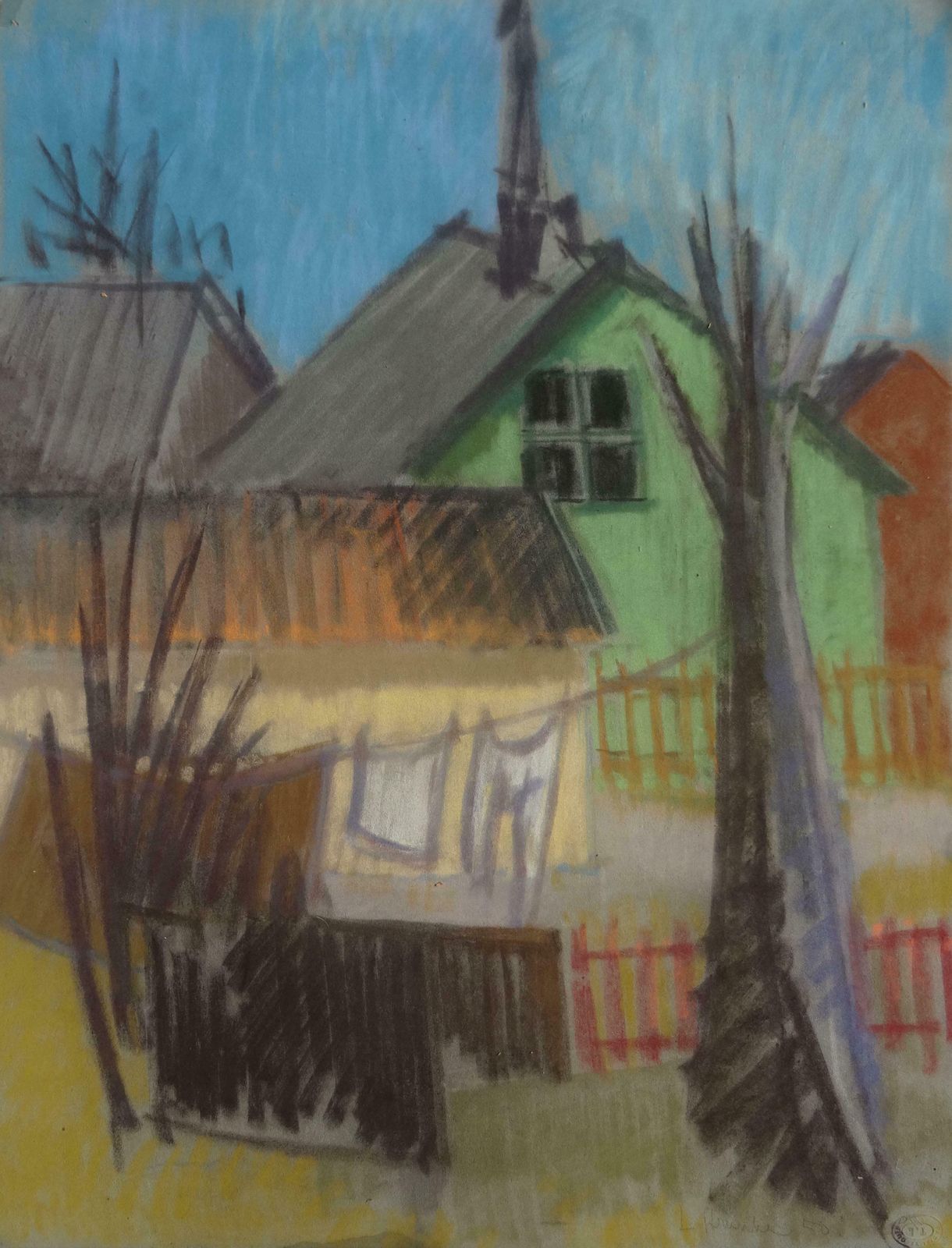 Laris Strunke In The Garden 1950. Pastel On Paper,