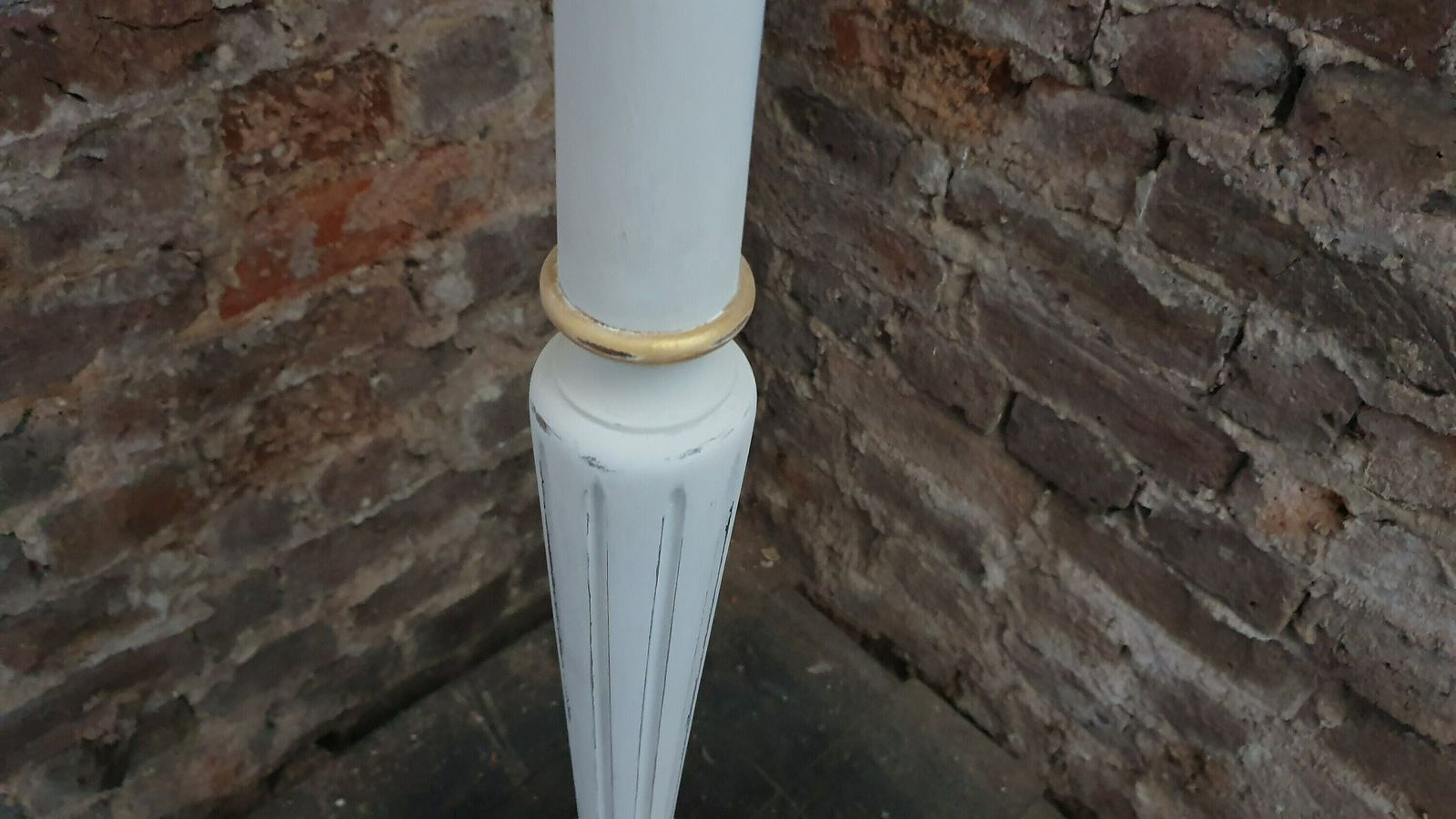 Vintage Painted Shabby Chic Standard Lamp In Annie Sloan Cream And Gold Acrylic photo Lighting