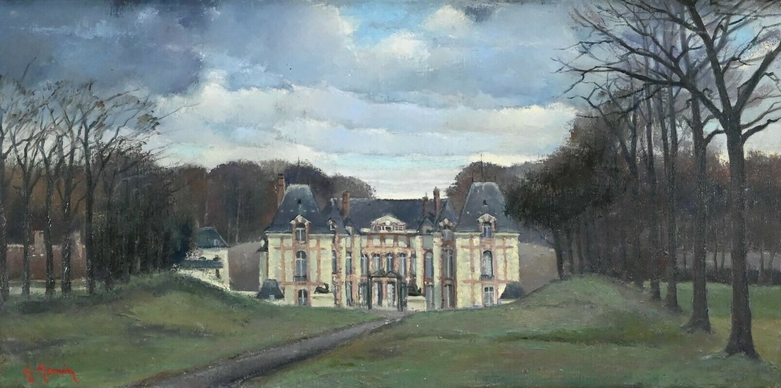 Large Painting “Château De Gros Bois”, Signed A.Mémin – 1954 photo for sale
