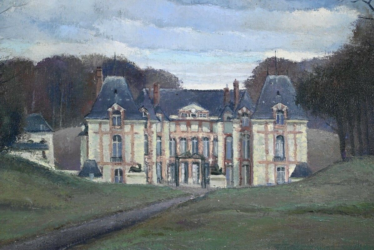 Large Painting “Château De Gros Bois”, Signed A.Mémin – 1954 photo Art