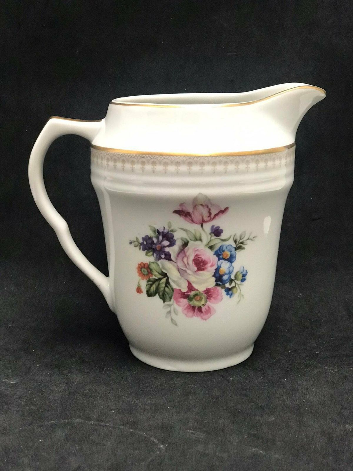 Porcelain Milk Jug Creamer Floral Milk Pot Tea Coffee 1940s Porcelain De Boudour Cerabel Belgium Wedding Gift Illustration Gold Rim photo furniture