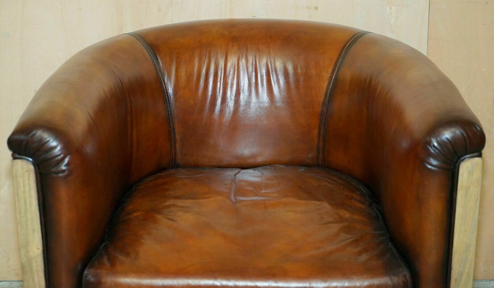 Pair Of Fully Restored Stitched Brown Leather Limed Oak Tub / Club Armchairs photo Furniture