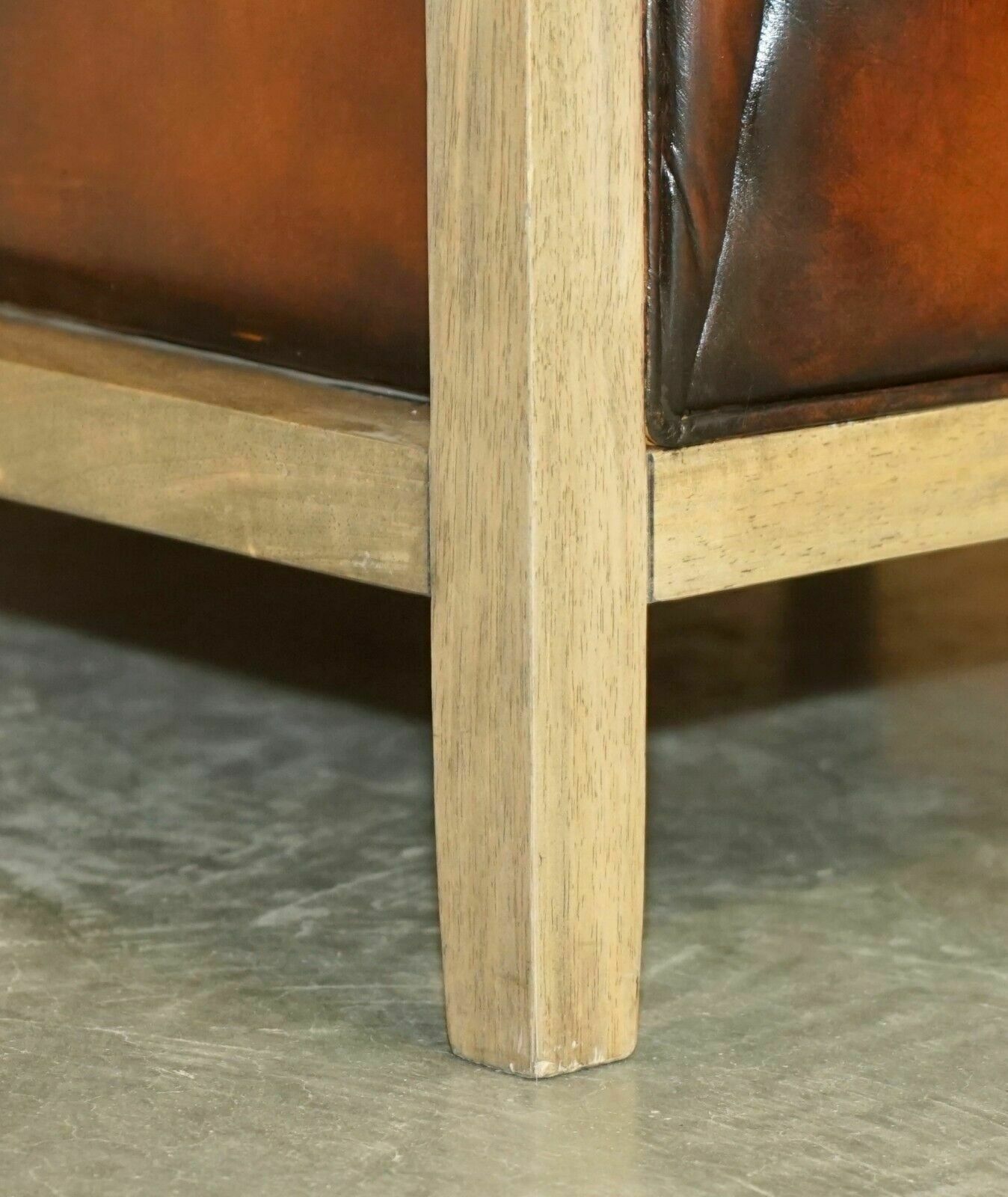 photo furniture Pair Of Fully Restored Stitched Brown Leather Limed Oak Tub / Club Armchairs