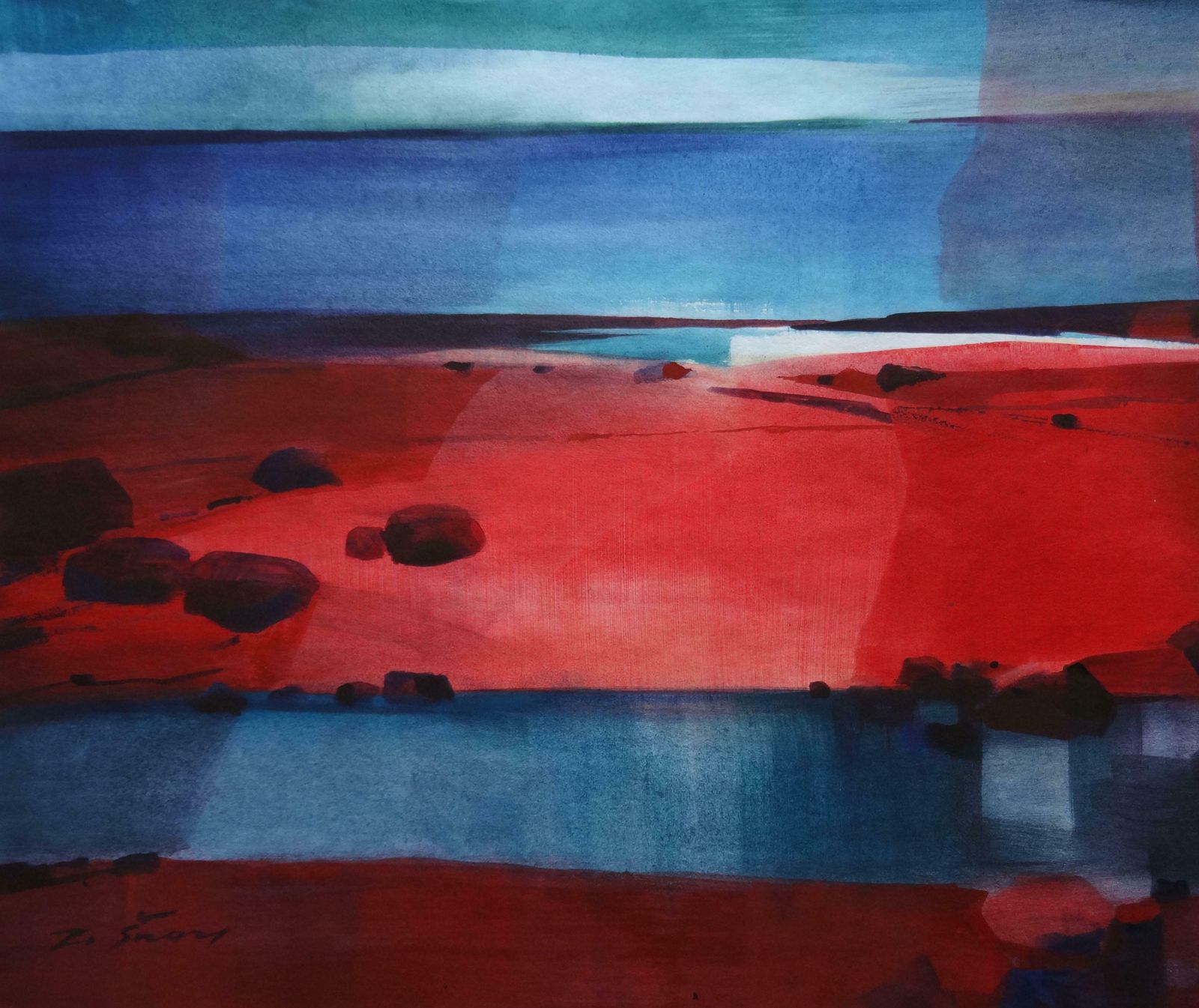 Zigmunds Snore Small Town. Red Blue Mood. 2020. Watercolour, Paper