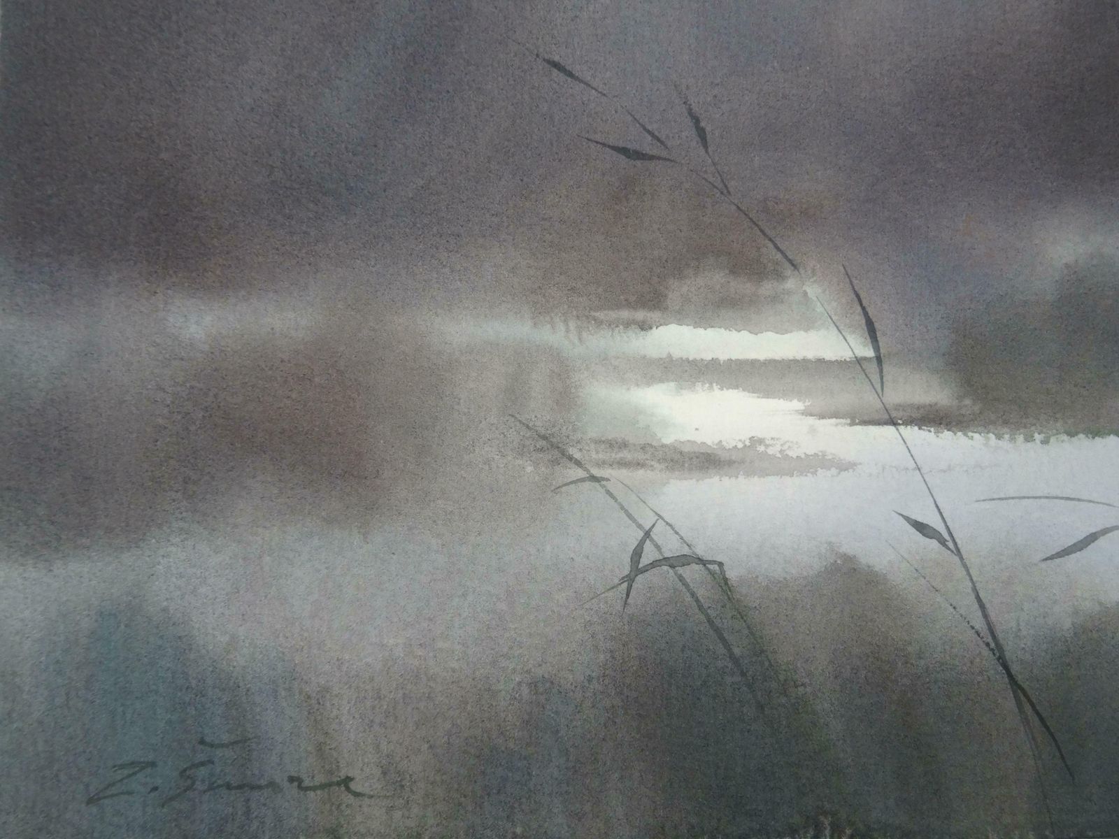 Zigmunds Snore Twilight On The River. 2019. Watercolour, Paper photo furniture