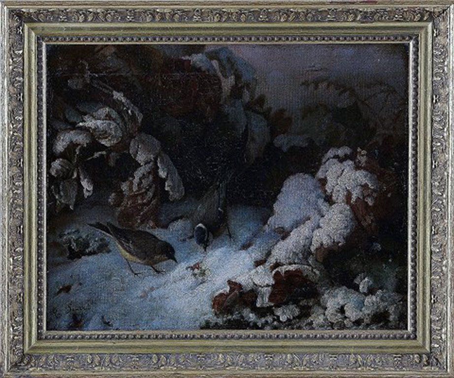 Unidentified French Artist, 19 C. Winter Landscape With Birds photo furniture