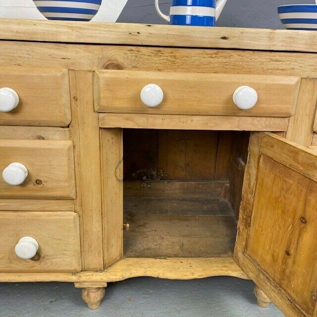 photo furniture Antique Victorian Pine Sideboard Farmhouse Turned Cupboard