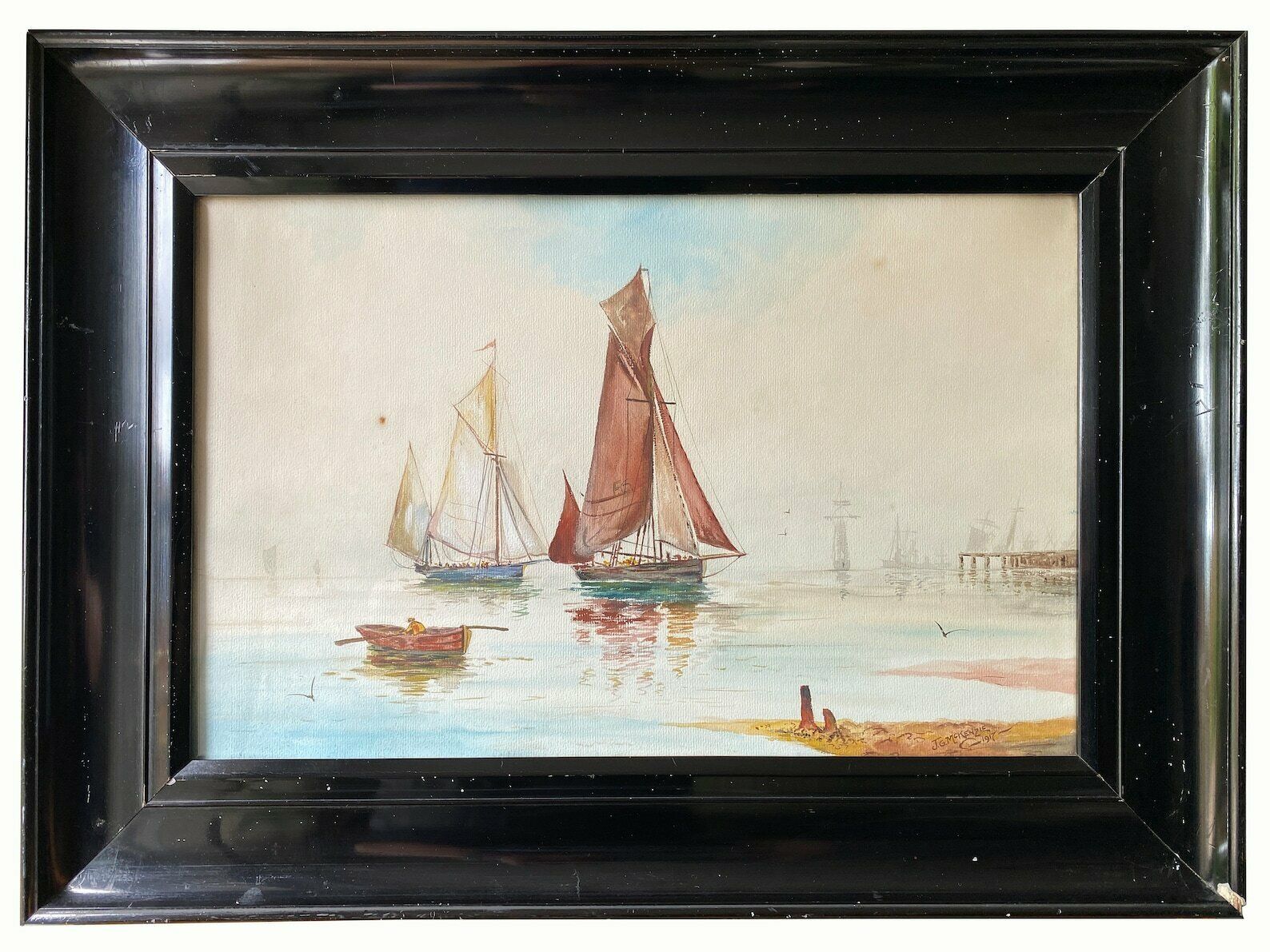 Pair Of Early 20th Century Watercolours Boats In Calm Water Signed Jno G Mckenzie photo furniture
