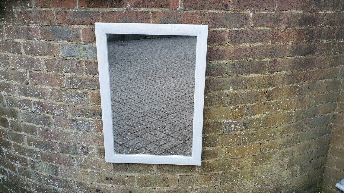 Unique Hand Painted Bespoke Mirror In Farrow And Ball White And French Chic Grey