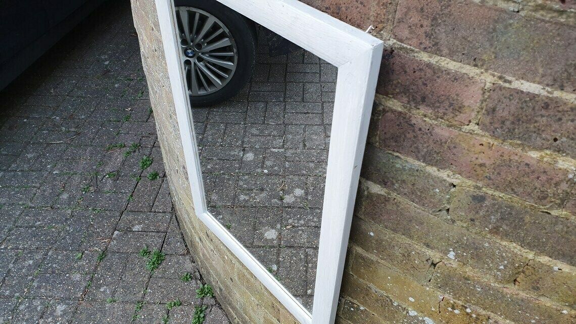 Unique Hand Painted Bespoke Mirror In Farrow And Ball White And French Chic Grey photo buy