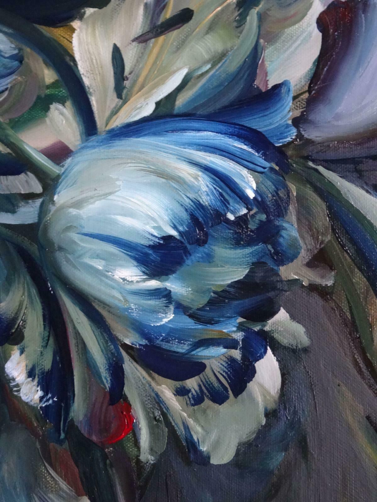 Arturs Amatnieks (Leon) Blue Tulips. Canvas, Oil photo for sale
