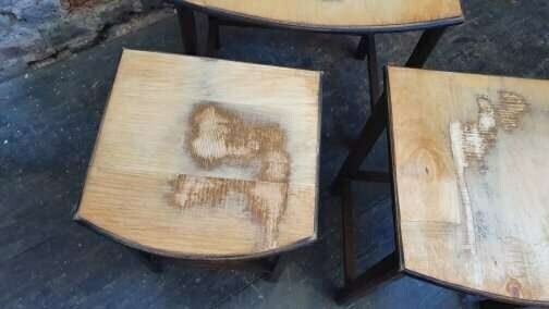 Unique Upcycled Nest Of Part Oak Occasional Side Coffee Tables. photo for sale