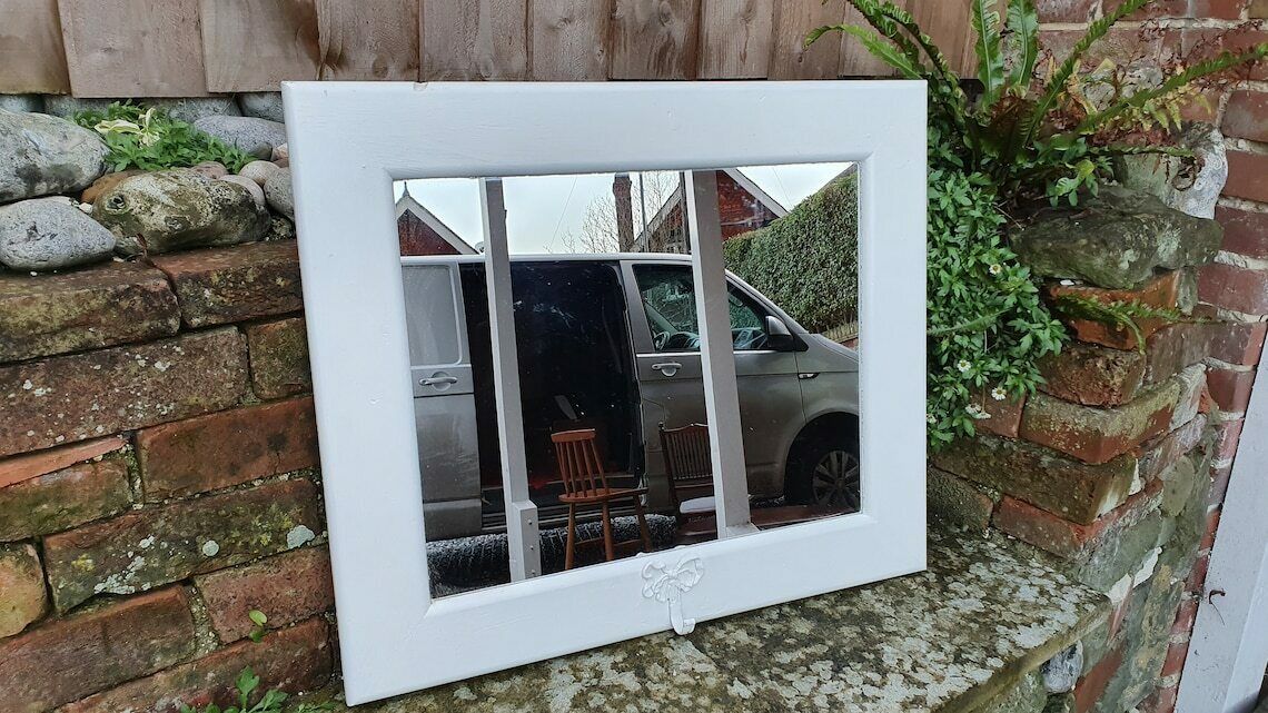 Painted Wall Mirror In Farrow And Ball Wimborne White With Metal Ribbon Hook