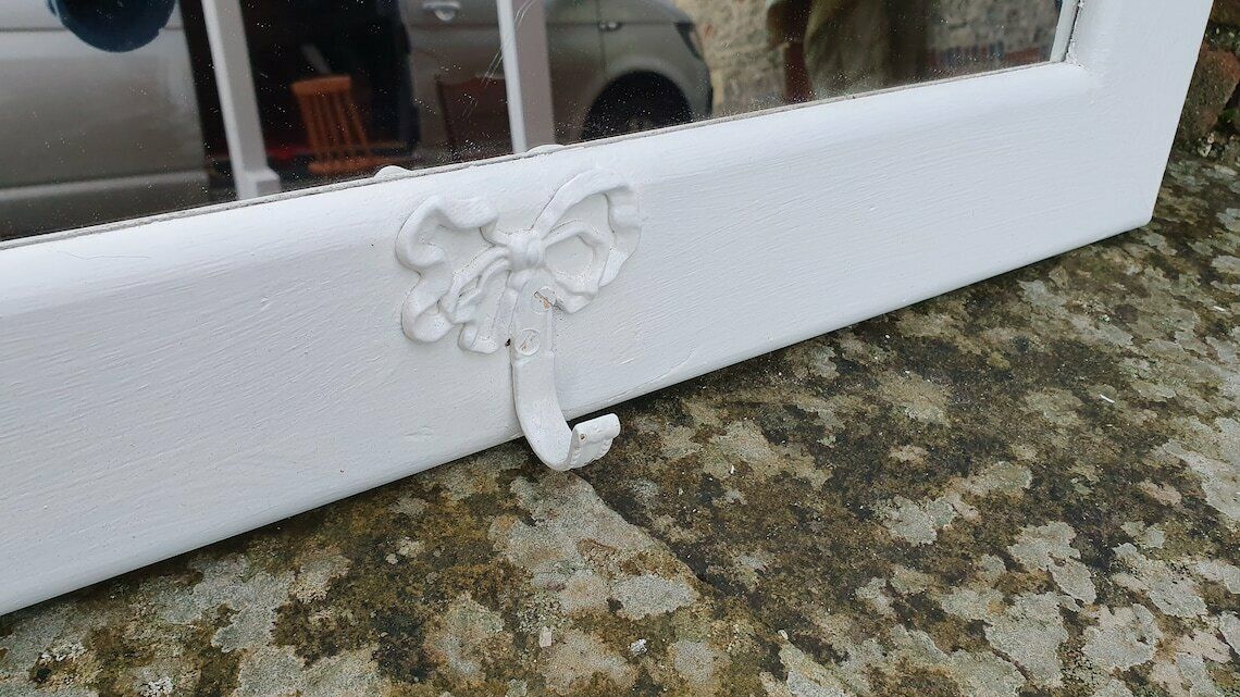 Painted Wall Mirror In Farrow And Ball Wimborne White With Metal Ribbon Hook photo Home Decor
