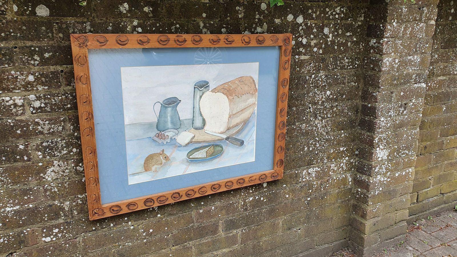 Very Large Bold And Imposing 70’s Or 80’s Quirky Still Life Watercolour Cheese Wine And Mouse. photo furniture