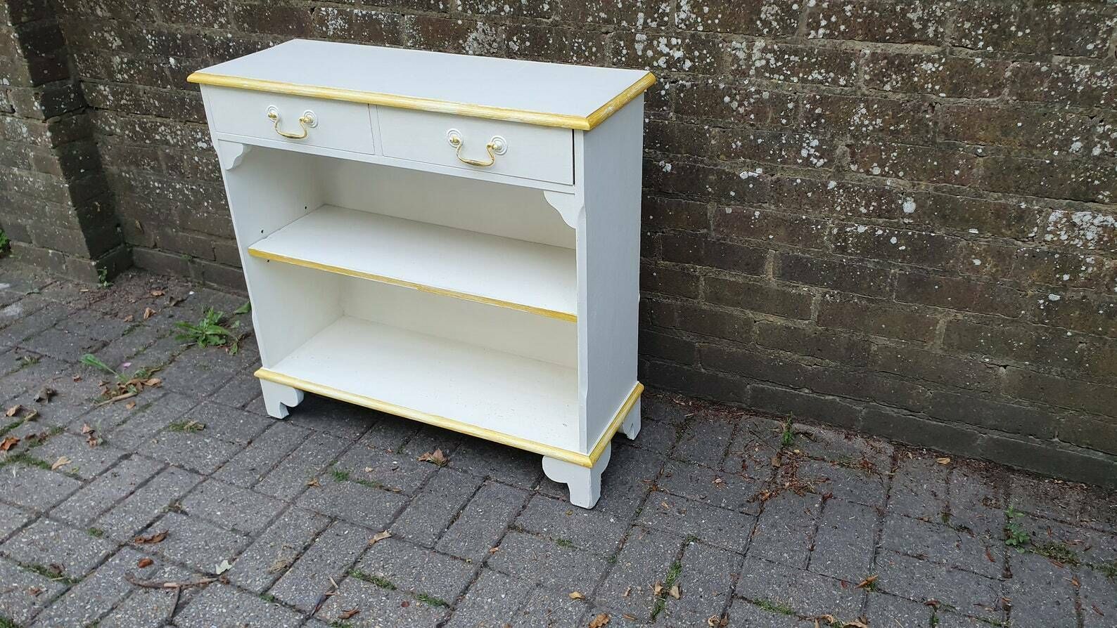 Wonderful 1970’s Shelves Bookcase Hallway Living Room Unit In Farrow And Ball Cream With Gold Highlights photo furniture