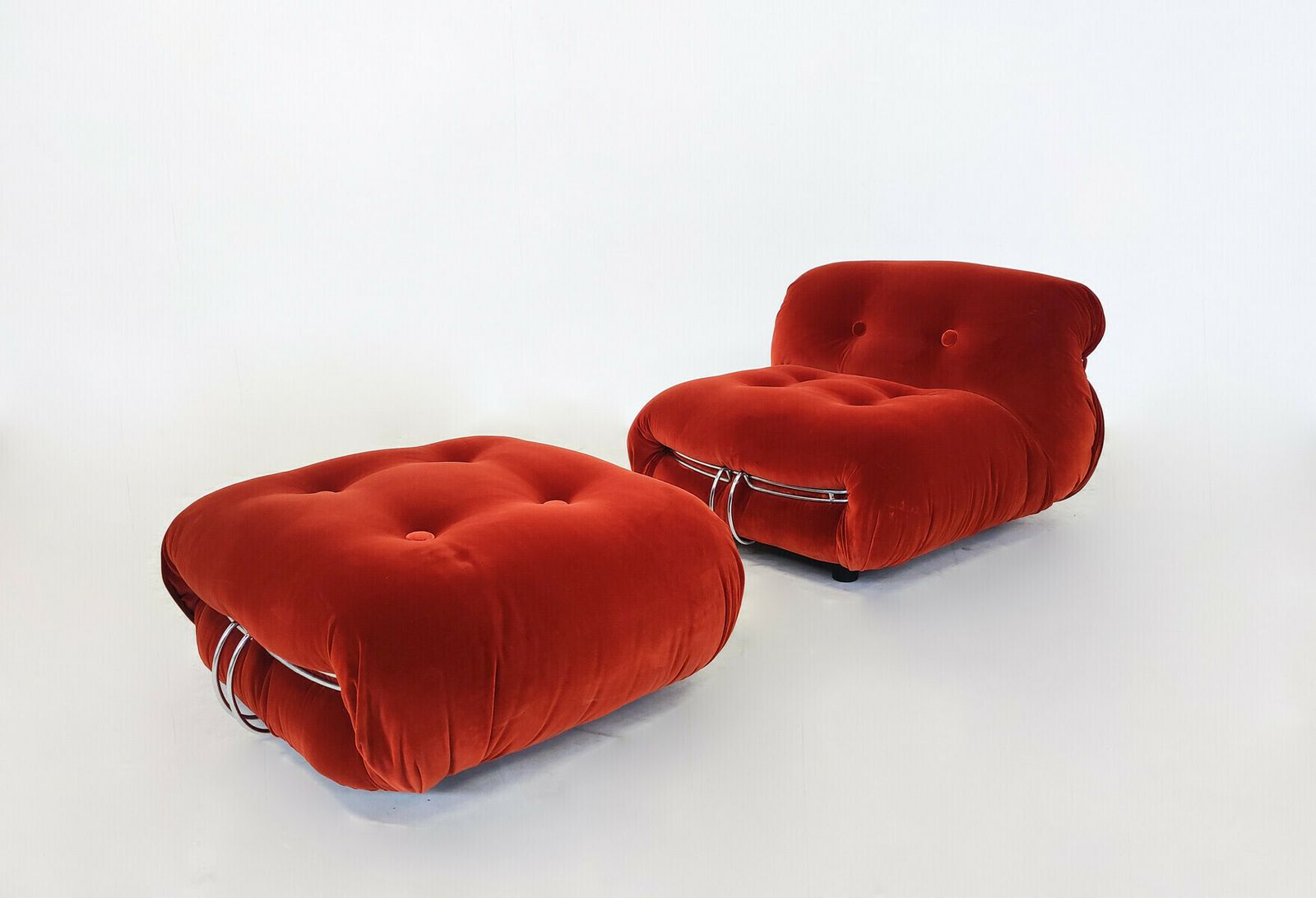 Orange "Soriana" Lounge Chair And Ottoman By Aftra & Tobia Scarpa For Cassina