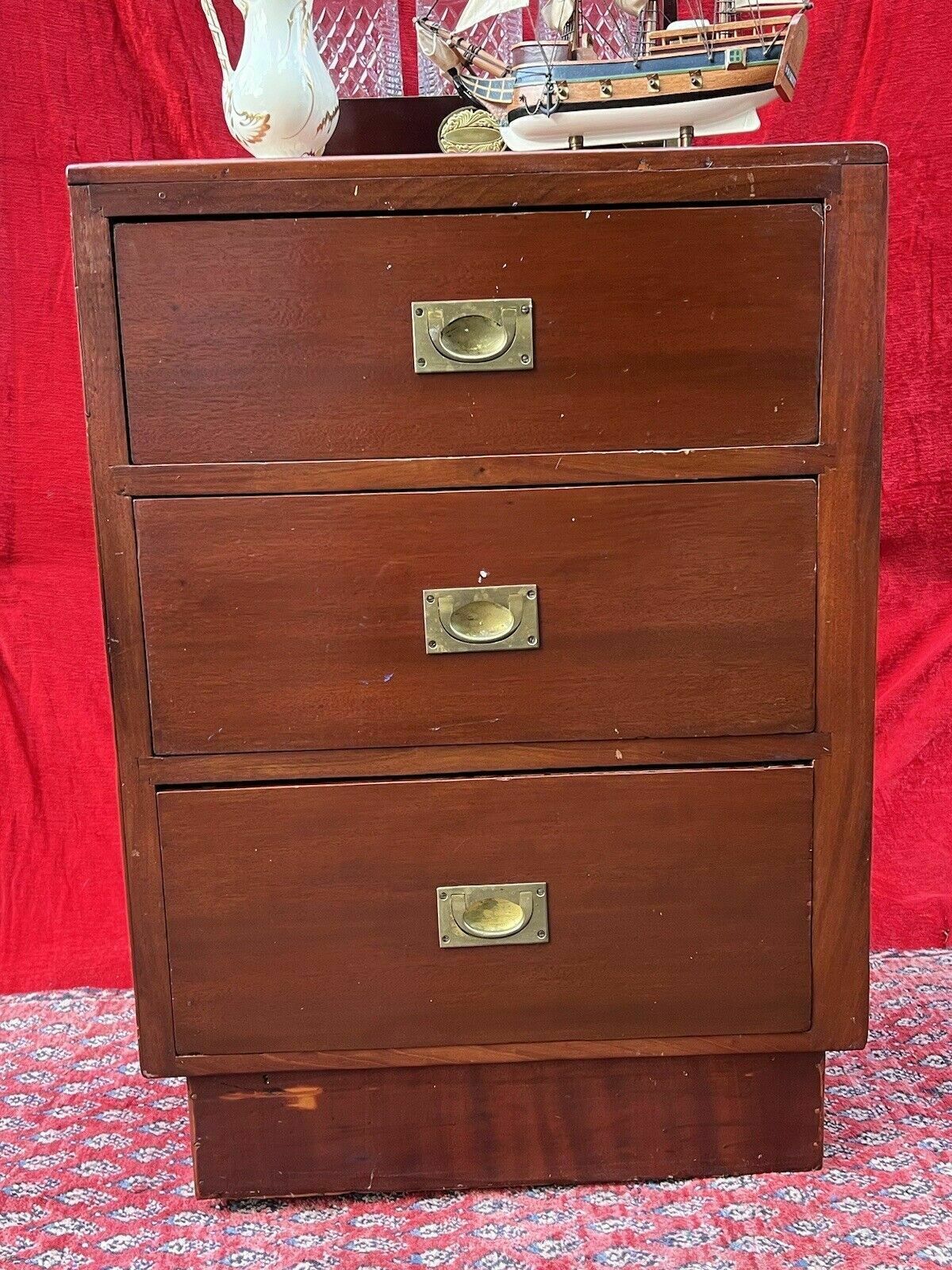 Antique 19c Naval Captains Brass Mounted Camphorwood Sea Drawer Chest photo vinterior