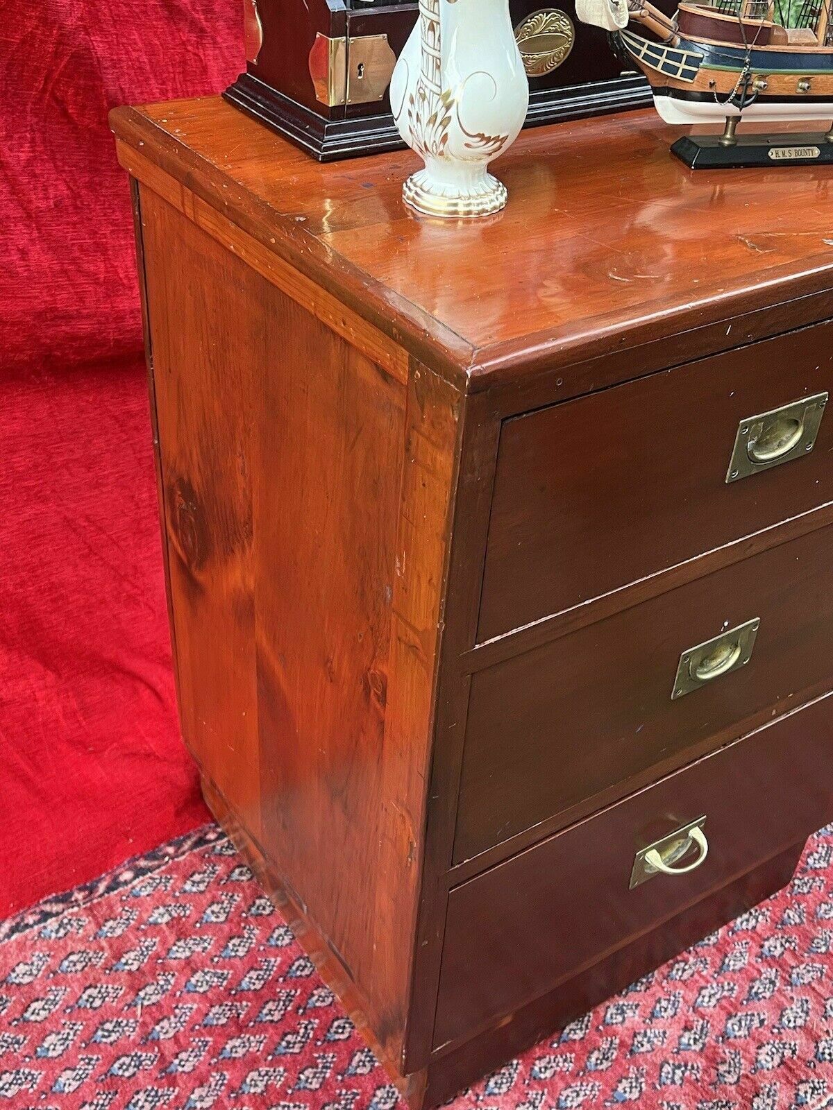 Antique 19c Naval Captains Brass Mounted Camphorwood Sea Drawer Chest photo vintage