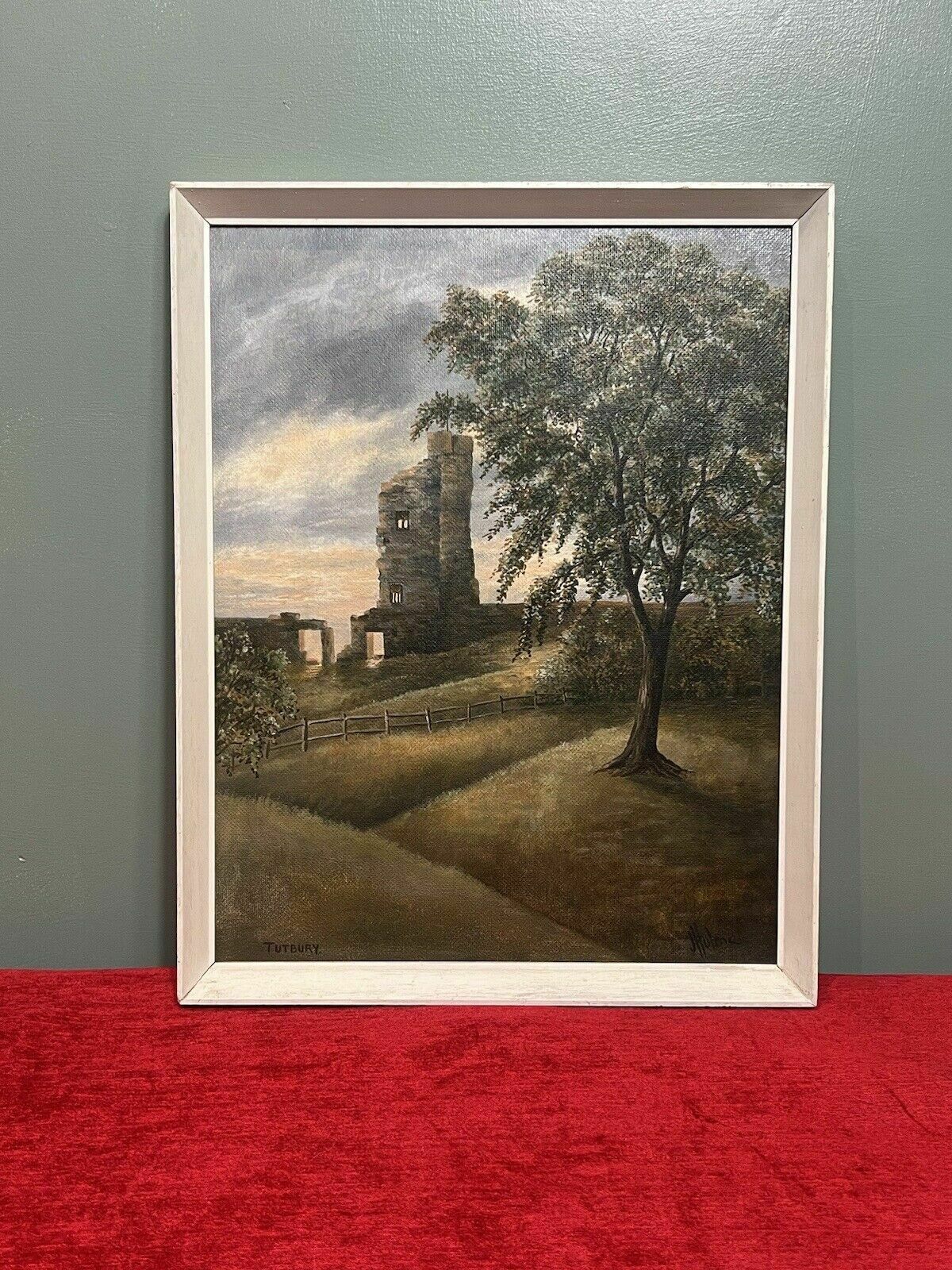 20th Century British Historic Tutbury Castle Oil Painting On Board Signed photo Art