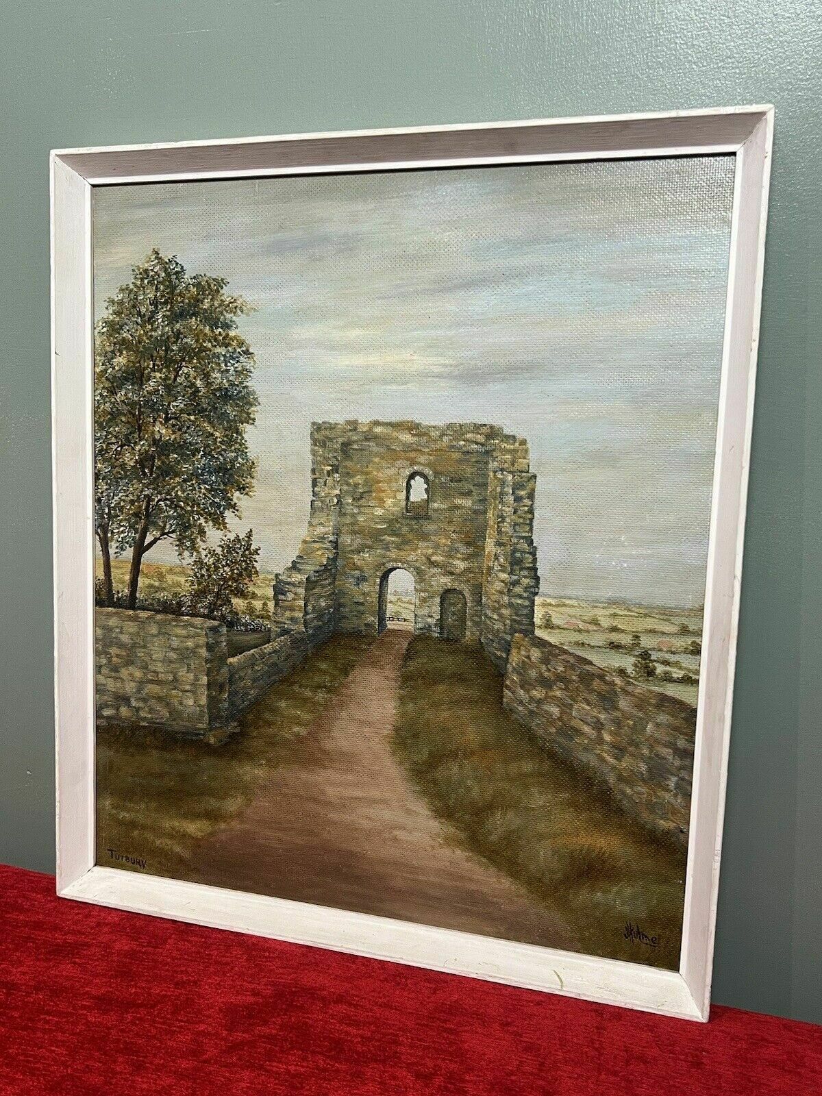 20c British Historic Tutbury Castle 'John O Gaunts Gateway' Oil Painting Signed photo for sale